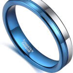 4mm - Unisex or Women's Tungsten Wedding Band. Blue and Silver Split Line Tungsten Carbide Ring