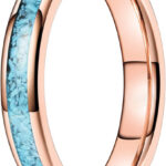 4mm - Women's Rose Gold and Blue Turquoise Granules Inlay Tungsten Wedding Band Ring. Domed Tungsten Carbide Ring Comfort Fit.