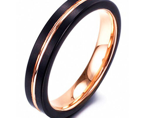 4mm - Women's Tungsten Wedding Bands. Black Matte Finish with Rose Gold Tungsten Carbide Ring.
