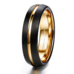 6mm - Black & Rose Gold Tungsten Carbide Wedding Ring with Rose Gold Groove (14K), Women or Unisex