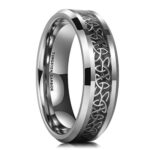 6mm - Unisex or Women's Tungsten Wedding Band. Irish Trinity Triquetra Ring. Black and Silver Tone Celtic Knot Carbon Fiber Inlay