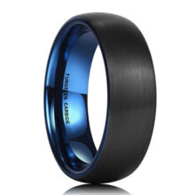 7mm - Domed Brushed Black Tungsten Men's Wedding Band with Contrasting Blue Interior