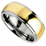 8mm - 8mm Silver Glossy Tungsten Wedding Band Gold Step Edge Polish - Men or Women
