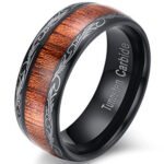 8mm - Tungsten with Koa Wood Men's Wedding Band: 8mm,Domed - Tribal Design