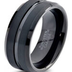 8mm - Unisex or Men's Tungsten Wedding Band. Black Ring with Comfort Fit. Beveled Edge Polished Brushed
