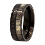 8mm - Unisex or Men's Tungsten Wedding Band. Black with Deer Antler and Dark Koa Wood Inlay Comfort Fit Tungsten Ring