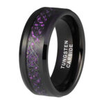 8mm - Unisex or Men's Tungsten Wedding Band. Celtic Wedding Band Black with Purple and Black Resin Inlay Celtic Knot. Tungsten Carbide Ring