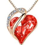 Carnelian Red Crystal Heart Rose Gold Pendant with 18" Chain Necklace.