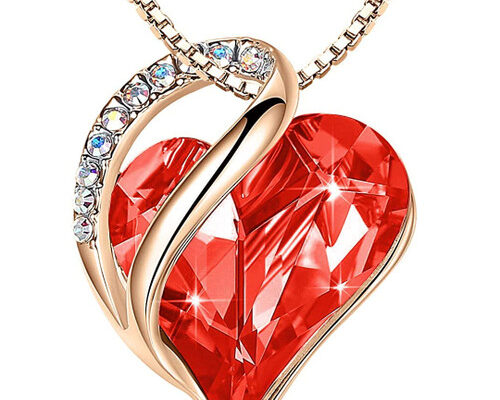 Carnelian Red Crystal Heart Rose Gold Pendant with 18" Chain Necklace.