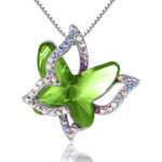 Peridot Light Green Butterfly Crystal Pendant with 18" Chain Necklace.
