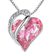 Pink Bright Rose Quartz Heart Crystal Pendant with 18" Chain Necklace.