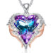 Rose Gold and White Gold (Silver Tone) Pendant with Purple and Blue Heart Crystal Hugged with Angel Wings and 18" Chain Necklace.