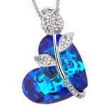 Rose and Blue Heart Crystal Pendant with 18" Chain Necklace.