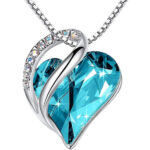 Turquoise Blue / Aqua Blue Heart Crystal Pendant with 18" Chain Necklace.